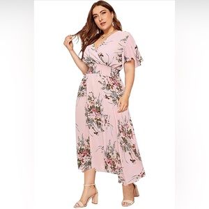 Shein Women Plus Size Party Dress High Waist Shirred Smocked Maxi Dress